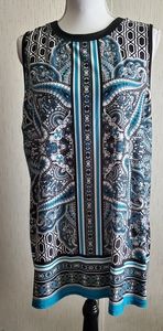 Sleeveless Paisley Print Tank Top - Black & Teal